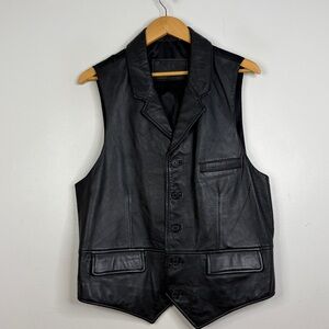 Roundtree & Yorke Leather Vest Mens Large Black Lambskin Waistcoat Retro Goth